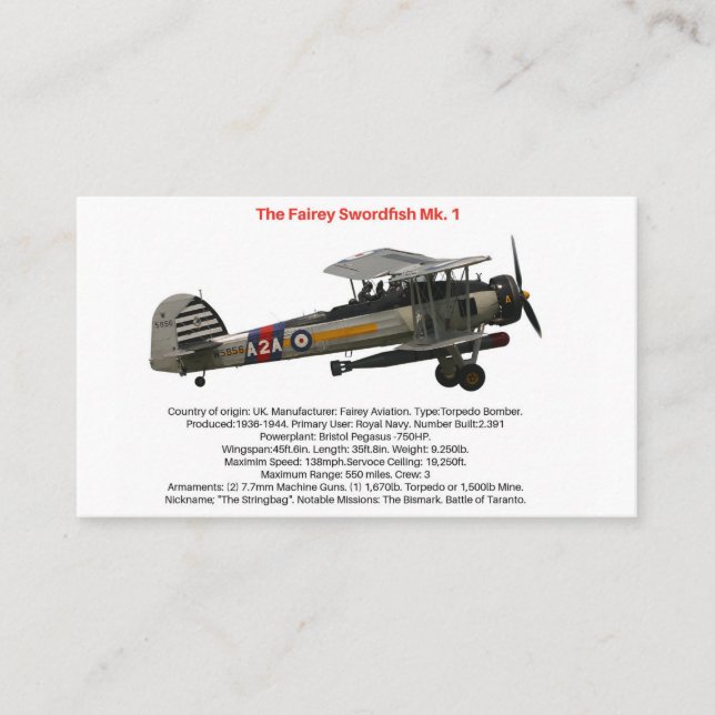  Fairey Swordfish Mk.1 Business Card (Front)