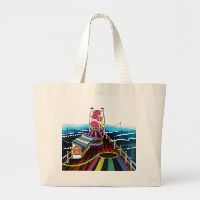 Fairground Peer and Ferris Wheel Large Tote Bag (Front)