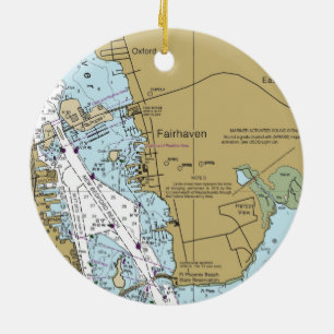 Fairhaven MA Nautical Chart Ceramic Tree Decoration