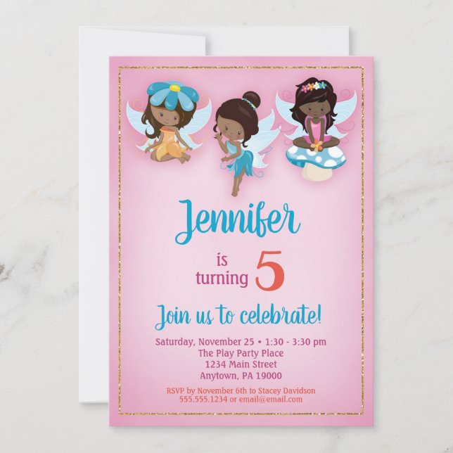 Fairies African American Birthday Invitation (Front)