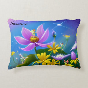Fairies and Flowers editable name Decorative Cushion