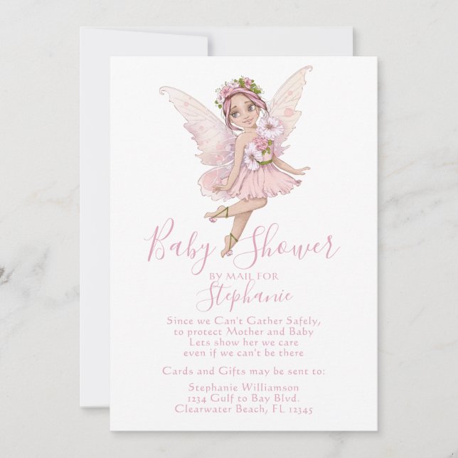 Fairies and Flowers "Shower By Mail" Baby Girl Invitation (Front)