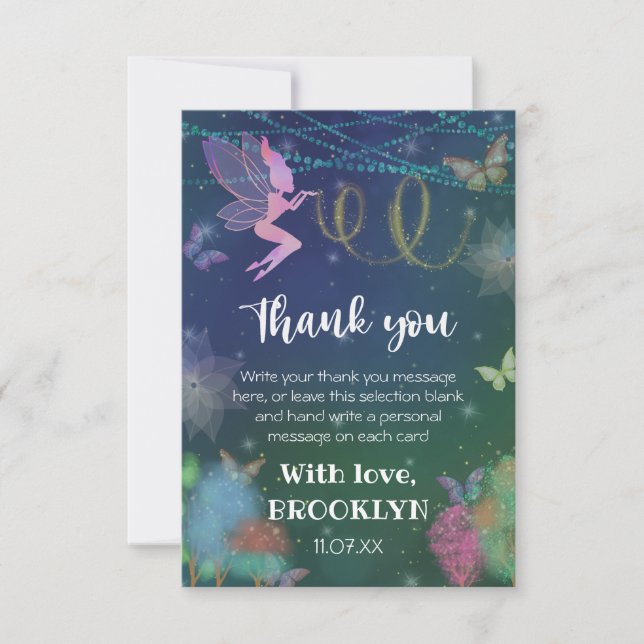 Fairies And Friends Butterfly Glitter Baby Shower Thank You Card (Front)