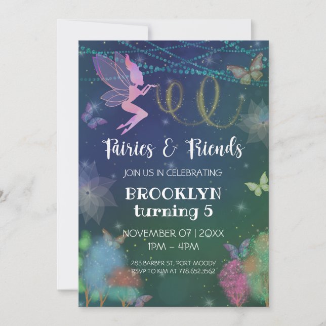 Fairies And Friends Butterfly Glitter Birthday Invitation (Front)