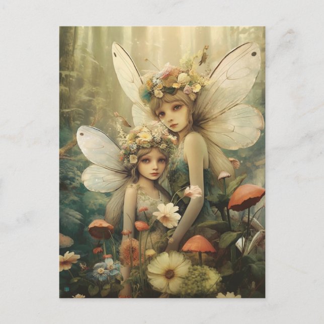 Fairies and Mushrooms in the Woods Postcard (Front)