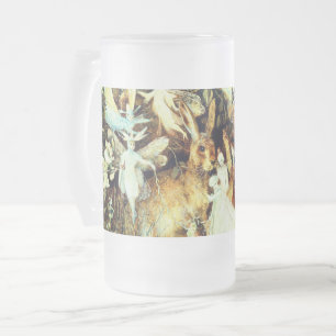 Fairies and Rabbit Frosted Glass Beer Mug