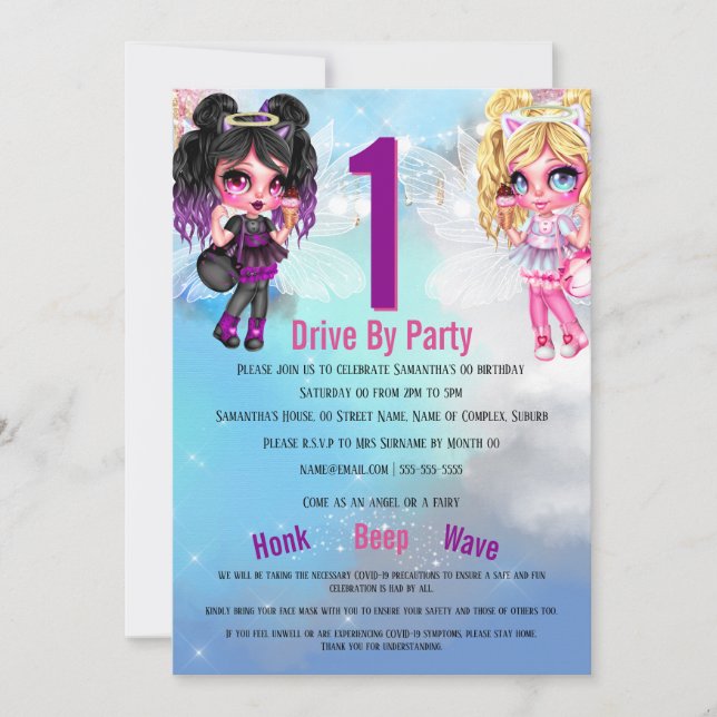 Fairies angels magical sky anime cute girl party invitation (Front)