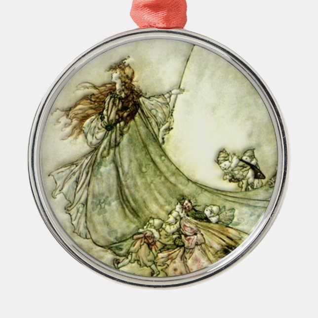 Fairies Away - Arthur Rackham Metal Tree Decoration (Front)