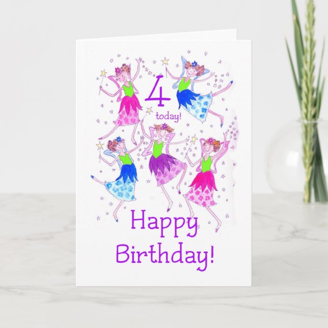 'Fairies' Birthday Card for a 4 year old (Front)