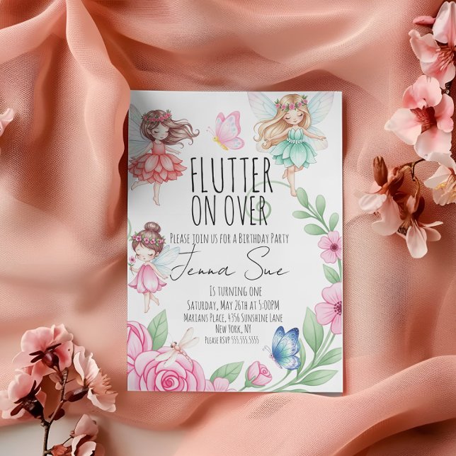 Fairies Butterflies First Birthday Invitation (Creator Uploaded)