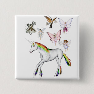 Fairies Colour the Unicorn 15 Cm Square Badge