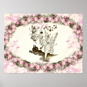 Fairies Dancing Vintage Flowers Poster