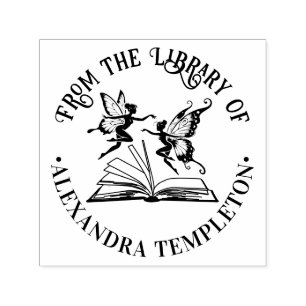Fairies Fly Over Open Book “From the Library of” Self-inking Stamp