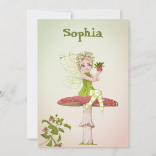 Fairies Girls Age Cute Green Birthday Invitation