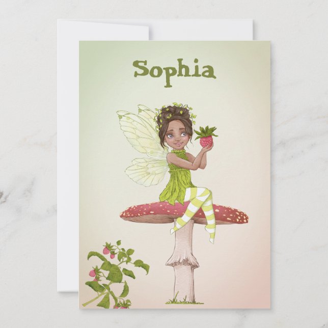 Fairies Girls Age  Dark Hair Green Cute Birthday   Invitation (Back)