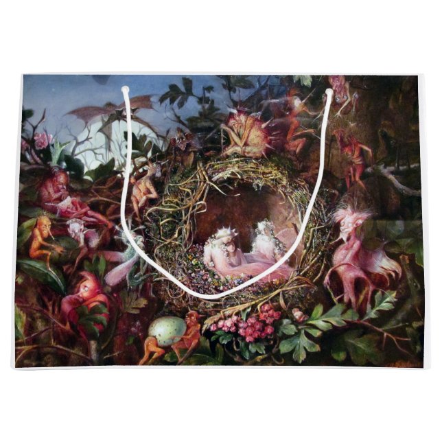 Fairies in a Birds Nest, John Anster Fitzgerald Large Gift Bag (Front)