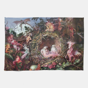 Fairies in a Birds Nest, John Anster Fitzgerald Tea Towel