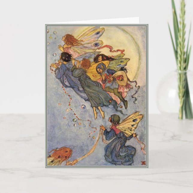Fairies in Flight Vintage Illustration  Thank You Card (Front)