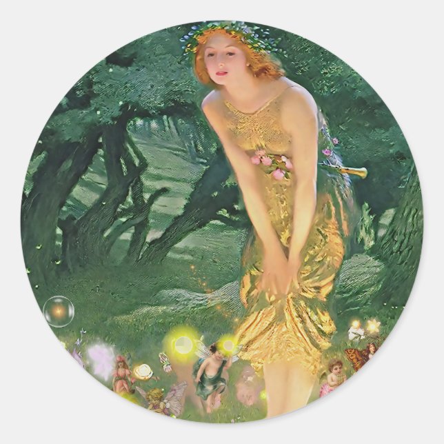Fairies in the Moonlight Classic Round Sticker (Front)