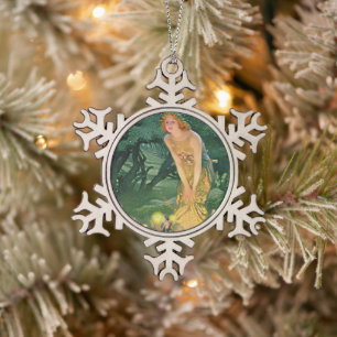 Fairies in the Moonlight Snowflake Pewter Christmas Ornament