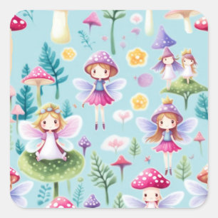 Fairies ,leaves and mushrooms land  square sticker