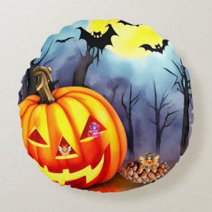 Fairies like Halloween too Round Cushion