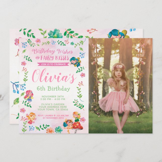 Fairies, Magical Birthday Invitation with Photo (Front/Back)