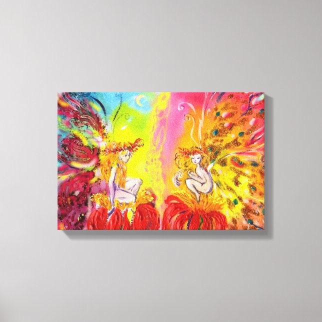 FAIRIES OF DAWN , red yellow blue pink purple Canvas Print (Front)