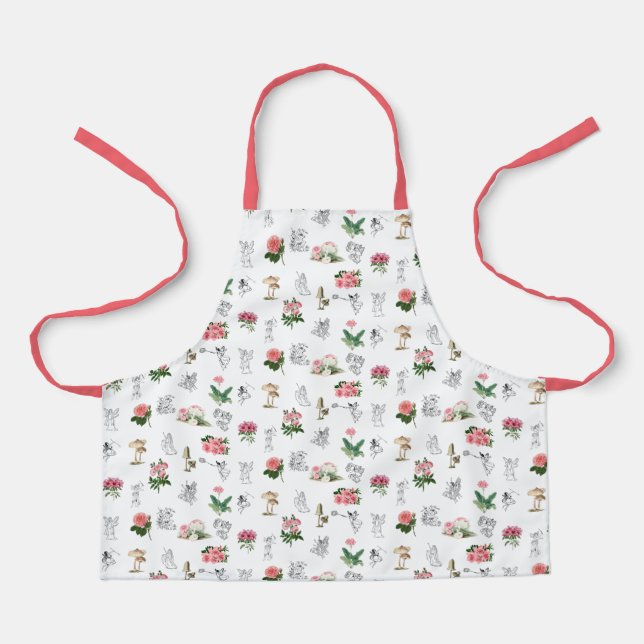 Fairies Pink Floral & Mushroom Fairy Pattern Apron (Front)