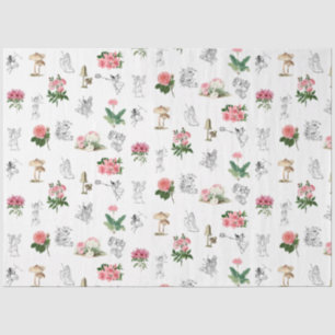 Fairies Pink Floral & Mushroom Fairy Pattern Tissue Paper