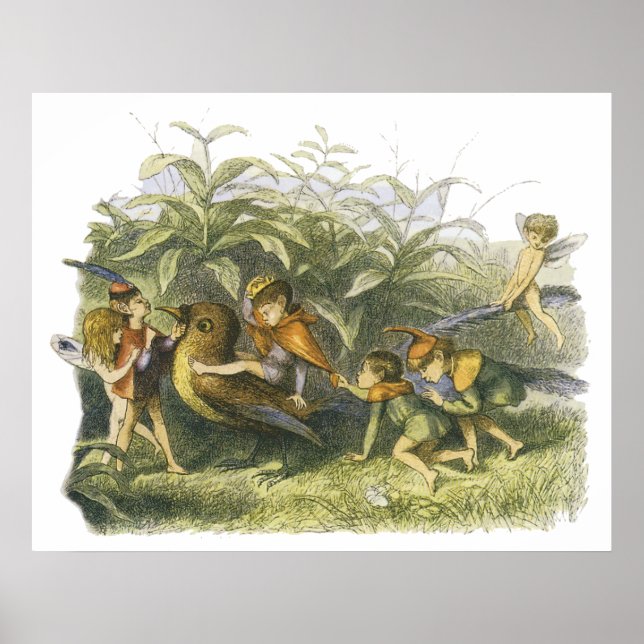 Fairies Playing with Robin Print by Richard Doyle (Front)
