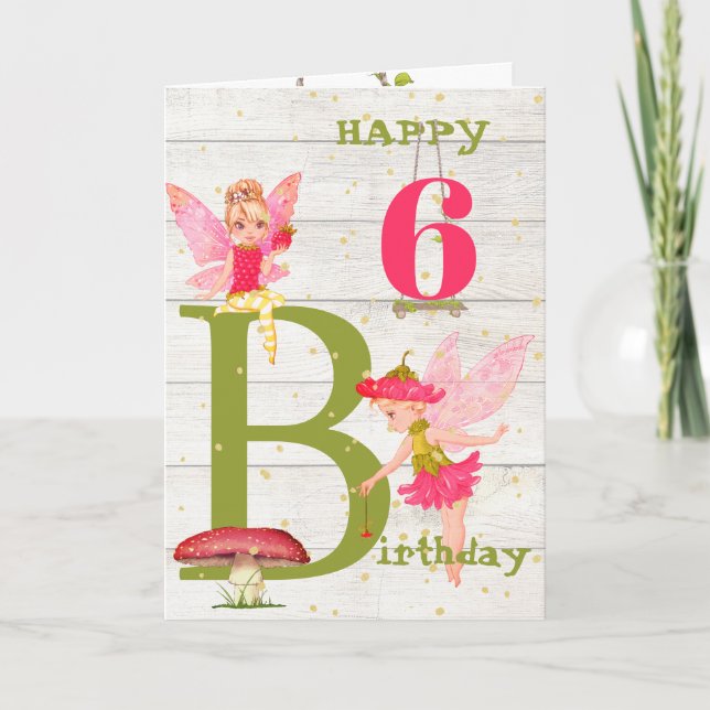 Fairies Rustic Pink Gold Personal Age Card (Front)