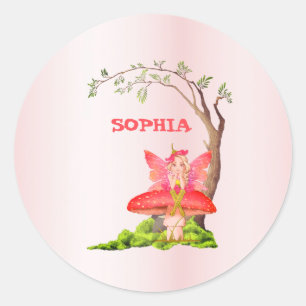 Fairies Theme Cute Birthday Pink Green  Classic Round Sticker