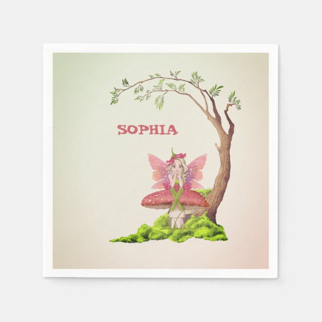 Fairies Theme  Cute Birthday Pink Green  Napkins (Front)
