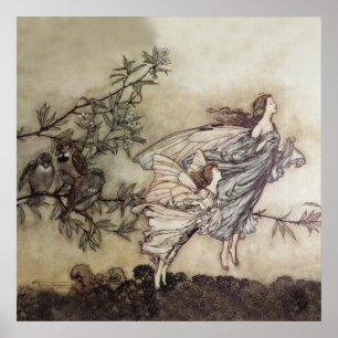 “Fairies Tiff with the Birds” by Arthur Rackham Poster