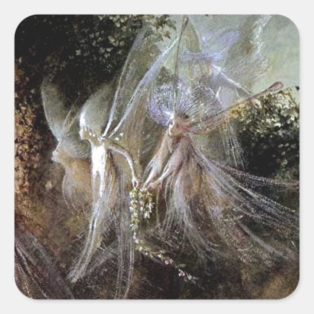 Fairies Watching At Forest Edge Square Sticker (Front)