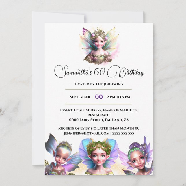 Fairies whimsical magical girls iridescent white invitation (Front)