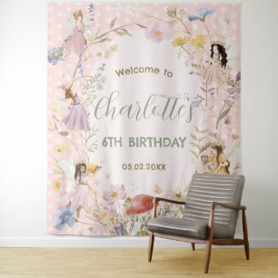 Fairies Wildflower Flowers Meadow Birthday Welcome Tapestry