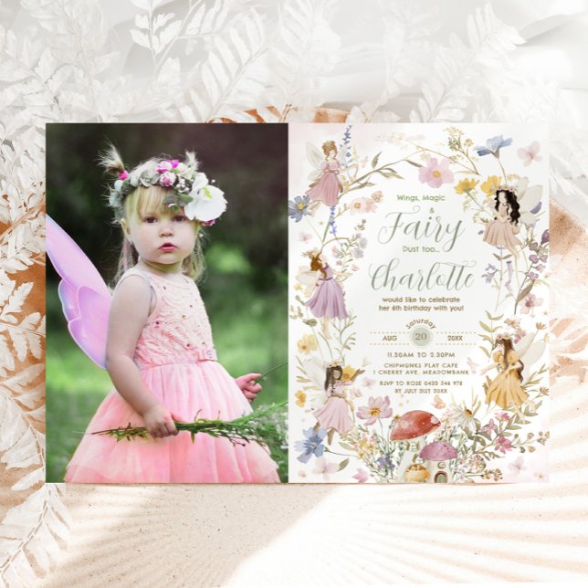 Fairies Wildflower Meadow Flowers Birthday Photo Invitation (Creator Uploaded)