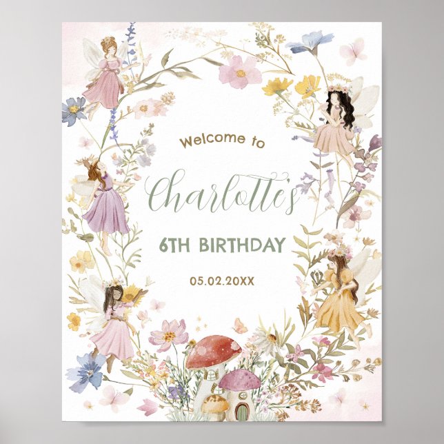 Fairies Wildflower Meadow Flowers Birthday Welcome Poster (Front)