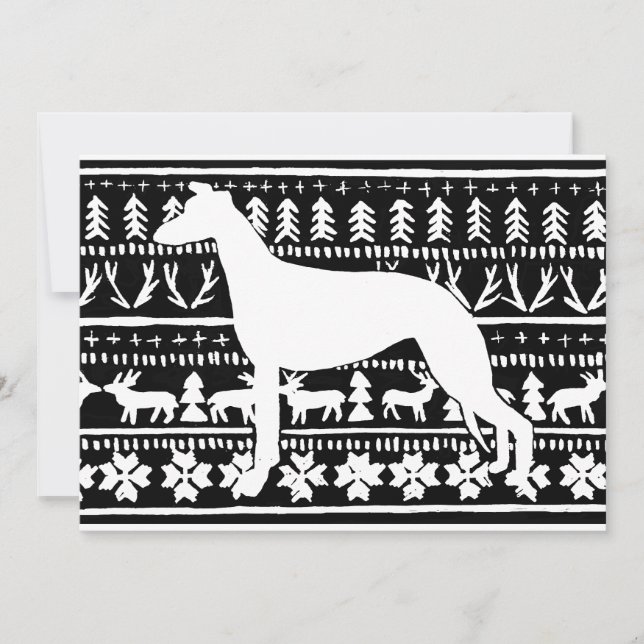 Fairisle Sighthound Christmas Linocut Card (Front)