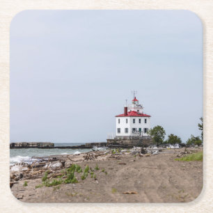 Fairport Harbour West Breakwater Lighthouse Cerami Square Paper Coaster