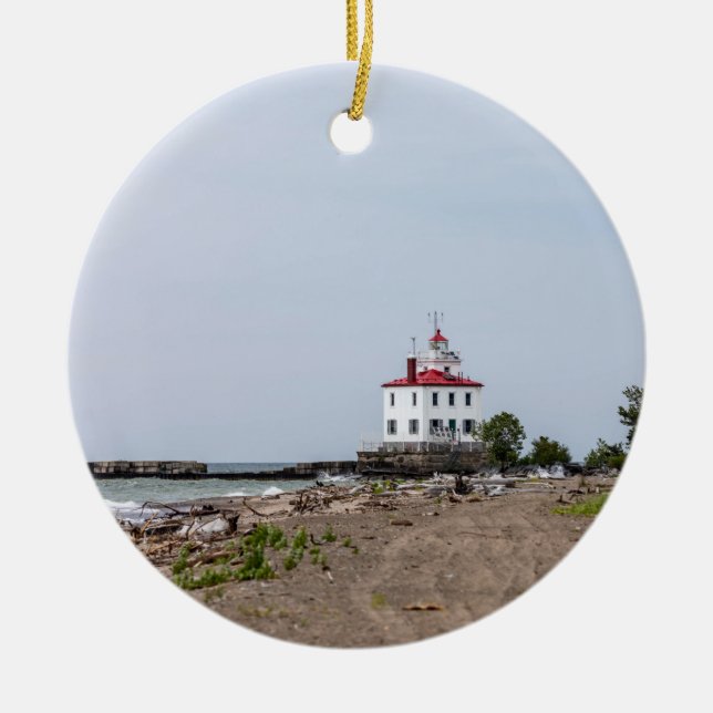 Fairport Harbour West Breakwater Lighthouse Ceramic Tree Decoration (Front)