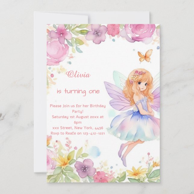 Fairy 1st Birthday Invitation (Front)