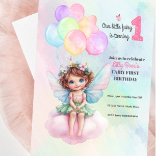 Fairy 1st Birthday Invitation, Fairy on a Cloud Invitation