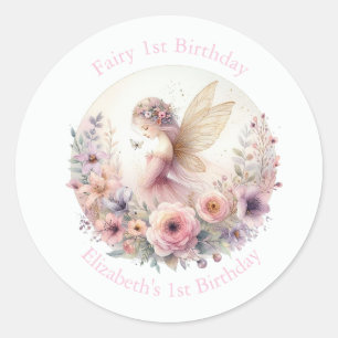 Fairy 1st Birthday Party Favour Classic Round Sticker