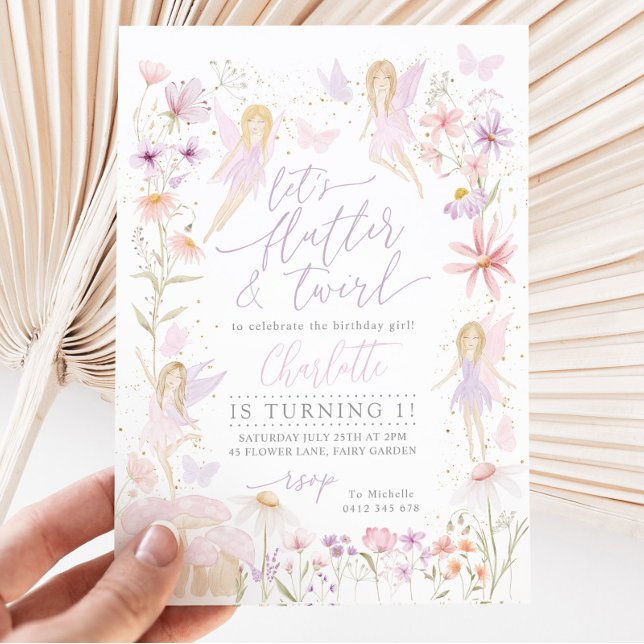 Fairy 1st Birthday Party Flutter and Twirl Invitation (Creator Uploaded)