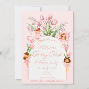 Fairy 1st Birthday Pink Ballerina & Tulip Garden Invitation