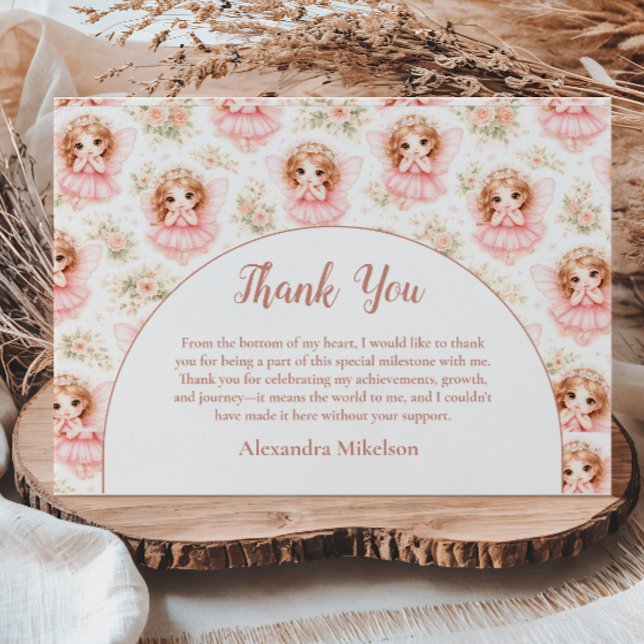 Fairy 1st Birthday Pink Garden Thank You Card (Creator Uploaded)