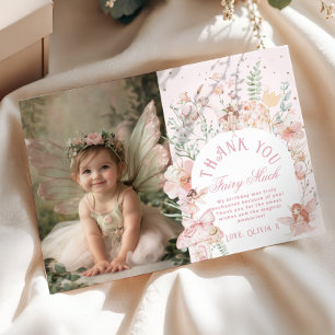 Fairy 1st Birthday Whimsical Photo Thank you Card